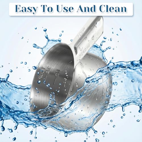 4Pcs 1 Cup 304 Stainless Steel Measuring Cup, 8 oz Metal Measuring Cups with Handle Measurings Spoons Heavy Duty Kitchen Cooking Gadgets Rice Measurings Cups for Wet/Dry Ingredients Baking