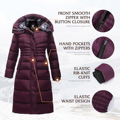 IKAZZ Women's Winter Coats, Thickened Warm Insulated Vegan Down Long Parka Jacket with Hood - color: Purple, size: X-Small