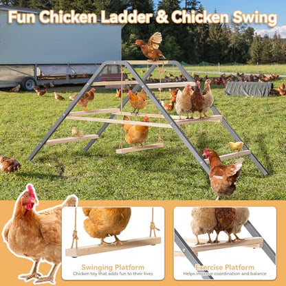 PETSFIT Chicken Roosting Bar-Solid Wood and Rustproof Iron Design, Chicken Perch with Swing for Healthy Poultry-Ideal for Backyard Coops, Farms, Easy to Assemble and Clean - size: 62"Lx24"Wx28"H