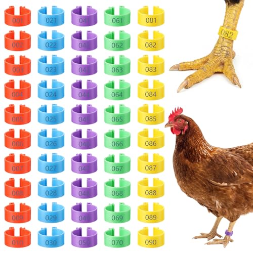 100 Pcs 16mm Chicken Leg Bands, Adjustable Poultry Tags with 5 Colors Color-Coded Leg Bands Chicken Coop Accessories for Ducks Bantam Guinea Pigeons Goose Gamefowl