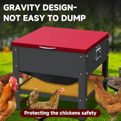 Automatic Chicken and Duck Feeder, 80 LBS Capacity Metal Chicken Feeder, Weatherproof Outdoor Gravity Feeding Barrel, No-Waste Feeder for Backyard Flock (Red) - color: Red