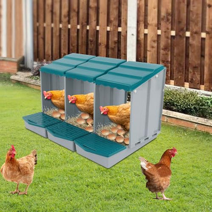 Chicken Nesting Box, 3 Compartments Laying Boxes for Hens, Nest Box for Chicken Duck Poultry Coop, Wall Mount Chickens Roosting Boxes, Protect Collect Egg (Green) - color: Green