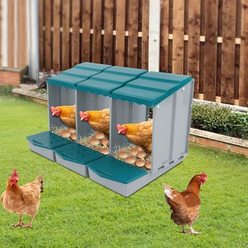 Chicken Nesting Box, 3 Compartments Laying Boxes for Hens, Nest Box for Chicken Duck Poultry Coop, Wall Mount Chickens Roosting Boxes, Protect Collect Egg (Green) - color: Green