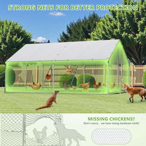 Large Chicken Coop,Metal Chicken Run for Yard with Feeding Door