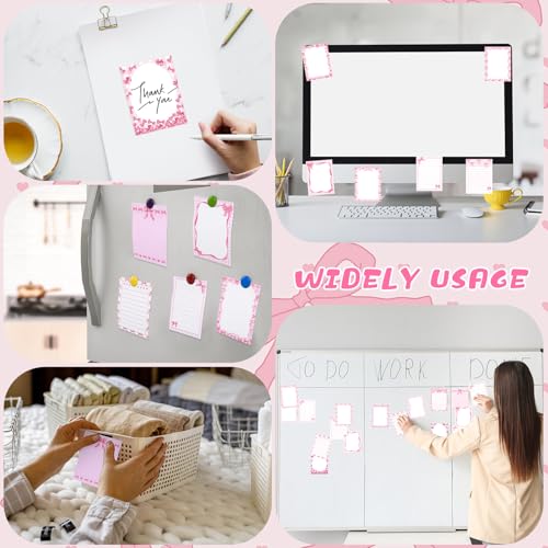 Dispowreath 24 Pcs Pink Bow Sticky Notes with Pens Coquette Bow Themed Self Adhesive Notepad Black Ink Ballpoint Pen Office Supplies Coquette Gift for Birthday, Bachelorette, Bridal, Engagement - style: Pink bow
