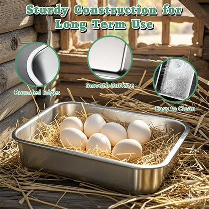 Chicken Nesting Box, 3 Pcs Stainless Steel Chicken Egg Laying Nest Boxes Tray, ChickensNesting Box Pan for Chickens and Poultry to Collect Eggs, Hens, Chickens Coop Box, Easy to Clean