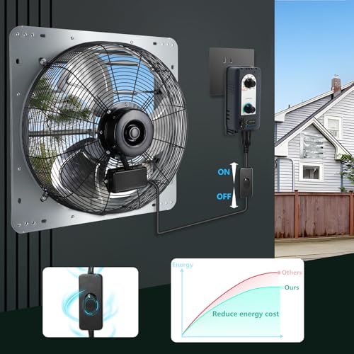 18 inch Shutter Exhaust Fan with Speed & Thermostat Control, 2600 SQ. Ft Coverage Area, 2500 CFM, Upgrade Powerful Wall Mount Attic Vent Fan for Greenhouse, Garage, Chicken Coops Ventilation Fans - size: 18 inch