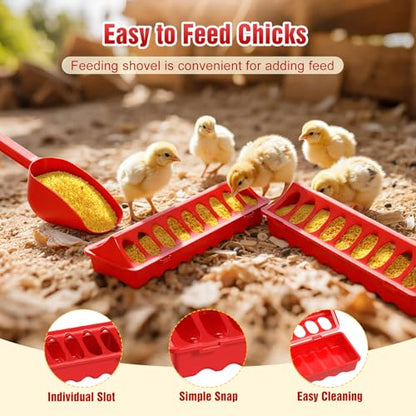 Pawaboo 7-in-1 Chicken Brooder Box for Chick Starter Kit, Includes Chicks Perches, Chicken Feeders, Chick Waterers, Chickens Feeding Spoon, Chicks Supplies (Brooder Set), Red + Wood Color - color: Red + Wood Color