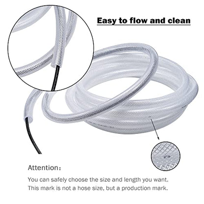 DAVCO 1/2" ID × 10ft Heavy Duty Braided Clear Plastic Vinyl Tubing & Clamp | Flexible High Pressure Reinforced PVC Plastic Tube Hose, Non-toxic, BPA Free, with 2 Stainless Clamps - size: 1/2"ID, style: 10 Feet