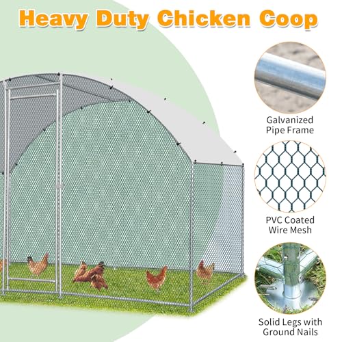 Outvita Large Metal Chicken Coop, 6.5×10FT Walk-in Poultry Cage with Waterproof & Anti-UV Round Arch Cover, Duck Rabbit Hen Cage Galvanized Mesh for Outdoor Yard Backyard and Farm - size: 78.0"L x 120.0"W x 78.0"H