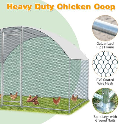 Outvita Large Metal Chicken Coop, 6.5×10FT Walk-in Poultry Cage with Waterproof & Anti-UV Round Arch Cover, Duck Rabbit Hen Cage Galvanized Mesh for Outdoor Yard Backyard and Farm - size: 78.0"L x 120.0"W x 78.0"H