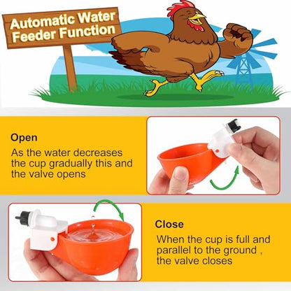 Tanlade 50 Packs Chicken Waterer Cups Large Chicken Feeder, Automatic Waterer Cups Kit for Poultry Chicks Duck Goose Turkey Bunny(Orange) - color: Orange