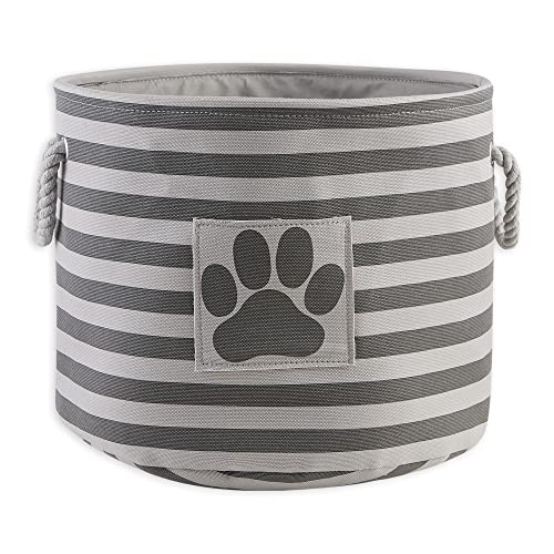 Bone Dry Pet Storage Collection Striped Paw Patch Bin, Medium Round, Gray - color: Gray, size: Medium Round