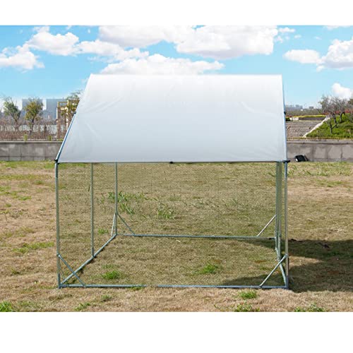 Large Metal Chicken Coop Walk-in Poultry Cage Hen Run House Habitat Spire Shaped Cage with Waterproof and Anti-Ultraviolet Cover for Outdoor Backyard Farm Use (6.5’ L × 9.84’ W) - size: 6.5’L x 9.84’W