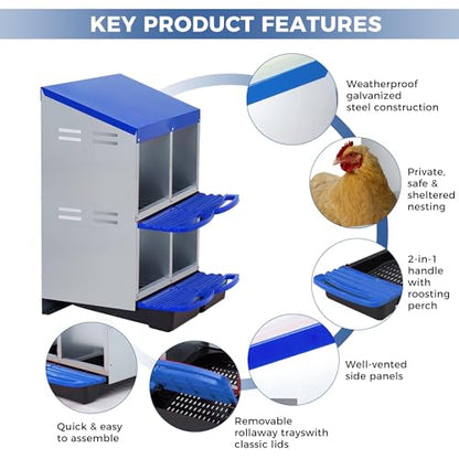 Chicken Nesting Boxes with Cleanable Pull-Out Trays, 4-Hole Wall Mount Roll Away Nest for Easy Cleaning & Egg Collection - size: 4 holes 2 layers