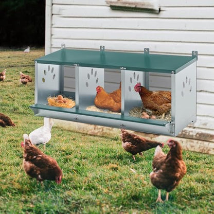 Chicken Nest Box, 3 Compartment Nesting Box, 3 Room Metal Nesting Boxes, Chicken Egg Laying Box Fit for Different Chicken Breeds