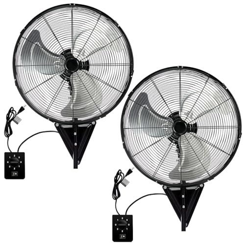 2 Pack 20" Wall Mount Fan, 7100CFM Heavy Duty Wall Fan with 3-Speed & Adjustable Tilt, High Velocity Industrial Oscillating Fans for Garage, Factory, Patio, Porch, Shop & Commercial Use - ETL Listed - color: 20" Black*2