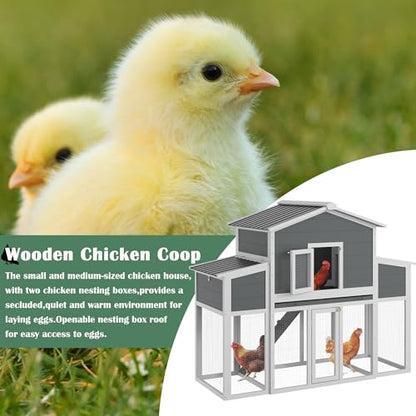 Wooden Chicken Coop for 2-6 Chickens, Outdoor Chicken House with Run & 2 Nest Boxes, Outside Hen House Poultry House Pet Hutch Chicken Cage with Waterproof Roof & Ramp, (66''LX32''WX53''H) - size: 66"L x 32"W x 53"H