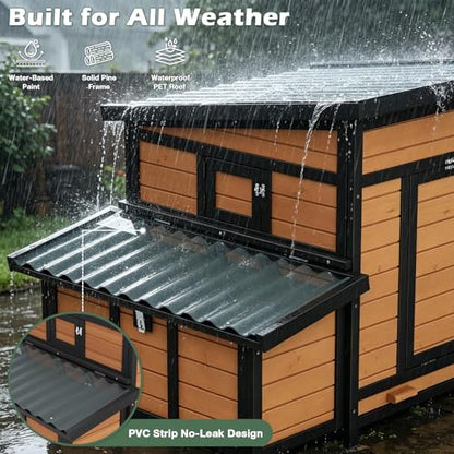 Chicken Coop, Large Wooden Chicken House with Waterproof Roof & Pull-Out Tray, Outdoor Chicken Hutch with 6 Nesting Boxes, Duck Coop Hen House for 4-6 Chicken, Reddish Brown - color: Reddish Brown
