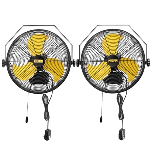 HiCFM 2pcs 14" Outdoor Wall Mount Fan, 2600 CFM 3-Speed High Velocity Weatherproof Wall-Mounted Fans with IP44 Motor and Manual GFCI Plug for Patios, Greenhouse, and Gazebo - UL Listed - size: 14" Outdoor (No Remote)