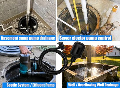 WHK Sump Pump Float switch Tethered Universal Float Switch Repalcement for Sump Pump Septic Sewage Water Tank,Durable Waterproof (Piggyback plug,10FT Cord)