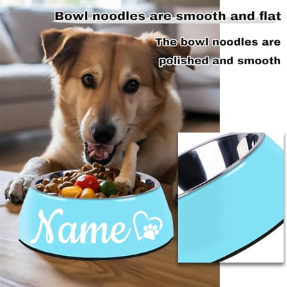 Personalized Stainless Steel Dog & Cat Food/Water Bowls – Custom Pet Name, Non-Slip, Easy Clean Feeding Dishes with Separate Plates(Blue) - color: Blue
