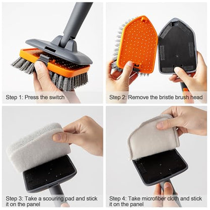 CLEANHOME Tile Tub Scrubber Brush with 3 Different Function Cleaning Heads and 56" Extendable Long Handle-No Scratch Shower Scrubber for Cleaning Bathroom Kitchen Toilet Wall,Bathtub,Sink,Grey - color: Gray