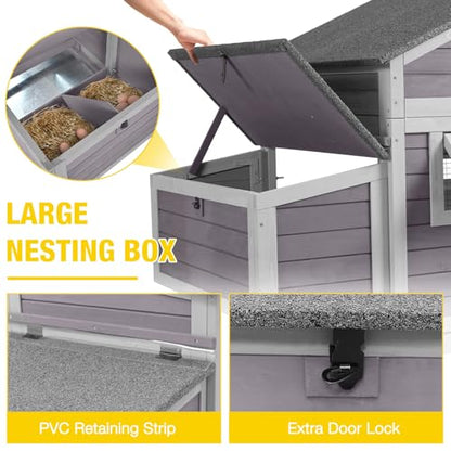 Aivituvin Chicken Coop Outdoor Poultry Cage with Two Nesting Boxes Expandable Wooden Hen House 14.4ft² for 2-4 Chickens - size: 64.6"L x 36.8"W x 40.6"H