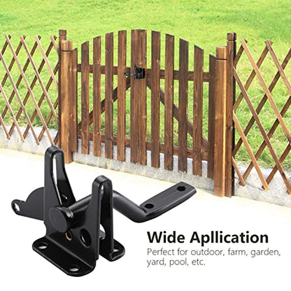 HOME MASTER HARDWARE Gate Latch for Wooden Fence Gates, Self-Locking Gate Latches, Heavy Duty Wood Door Hardware Kit for Outdoor Farm Garden Yard Pool