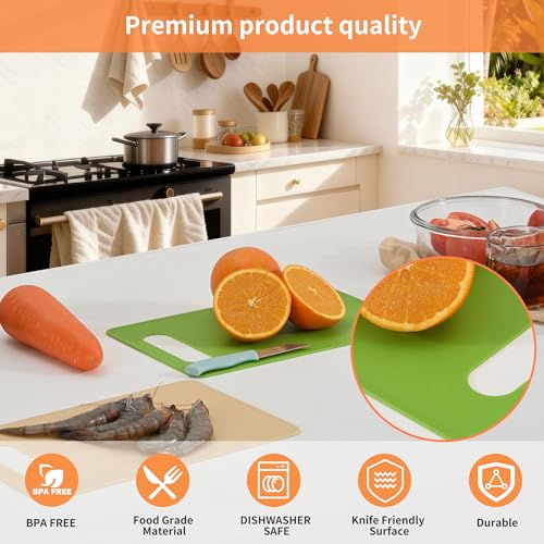 Luckyiren Kitchen Cutting Board Set of 6, Plastic Cutting Boards with Easy Grip Handle for Kitchen Cooking, Non Slip Cutting Mat Pad for Meat, Fruit, Vegetables, 12 Inch by 8 Inch - color: Green/Red/Yellow/White; 4-Pack