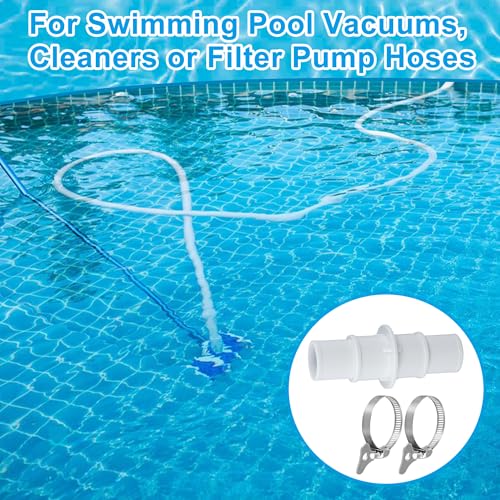 Pool Hose Adapter Pump Hose Connector 1.25 to 1.5 inch Plastic Pool Vacuum Hoses Adapter with 2Pcs Stainless Steel Clamps for Swimming Pools Vacuum Cleaners Filter Pump Hoses, 2 Pack
