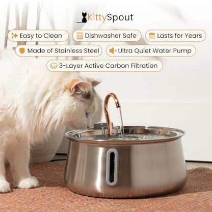 The KittySpout Stainless Steel Wireless Cat Water Fountain, 4L/108oz - color: Stainless