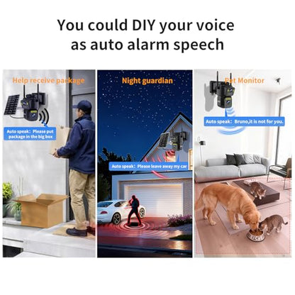 LETSCEE Dual Lens Security Cameras Wireless Outdoor，Solar Cameras for Home Security，Motion Detection,Night Vision,No Month Fee,IP65 Water Proof - color: 4 PACK