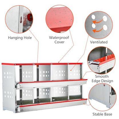 Garvee Chicken Nesting Boxes for Laying Eggs, 8 Compartment Metal Roll Out Away Nesting Boxes for Hens, Nesting Gift Boxes for Chickens Duck Poultry, Heavy Duty Chicken Coop with Perch