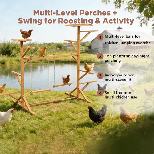 Large Chicken Roosting Bars with 2 Swings, Wooden Chicken Perch for Coop, Let Chickens Run, Play & Stay Healthy, Ideal for Backyard Coops & Farms, Fits 8-12 Chickens - color: C01 Brown