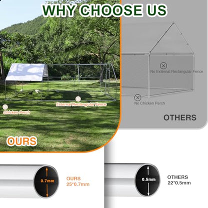 Chicken Coop Large Metal Chicken House/Pen with Climbing Frame for 15-20 Chickens, Outdoor Walk-in Poultry Cage Flat Shape for Ducks, Rabbits, Dogs Etc, 236" x 117.6" x 78.7" - 2 Box Set - size: 236.0"L x 118.1"W x 78.7"H