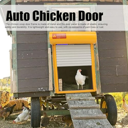 Automatic Chicken Coop Door, Solar Powered Timer Control with LED Display for Poultry Safety Duck Goose Farm, Metal Plastic Construction (Yellow) - color: Yellow