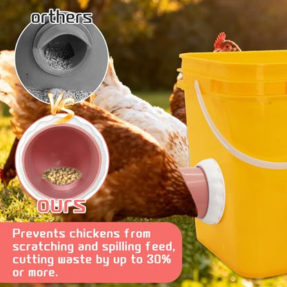 DIY Chicken Feeders 4 Ports Pink No Waste | Automatic Rain Proof, Poultry Feeder Kit, Includes 1 Hole Saw, for Buckets Barrels Bins Troughs - color: Pink