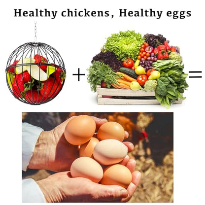 Hanging Chicken Feeder - 7.1 Inch Large Iron Chicken Veggie Treat Ball - Sturdy Chicken Treat Holder with 15.7 Inch Hanging Chain - Black - color: Black