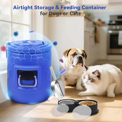 Newget 20lb Dog Food Storage Container, Stainless Steel Airtight Pet Food Storage Container and Durable Plastic Food Container, Large Metal Cat Food Container with Lid and Scoop to Keep Fresh - size: 20 lb