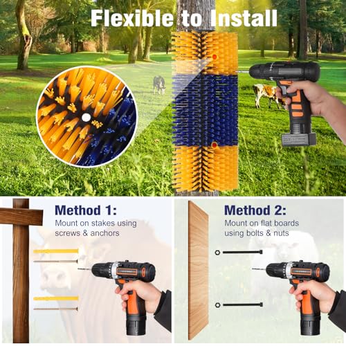 2 Pack Livestock Scratching Brushes, with Horse Comb & Trimming Shears, Large Soft Cow Scratcher, Goat Horse Scratching Post, Massage Brush for Horses, Sheep, Deer