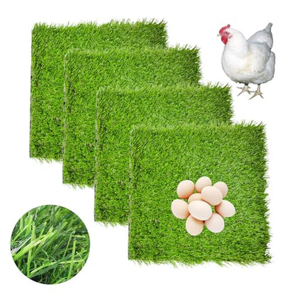 Hamiledyi 4 Pack Chicken Nesting Pads-12×12x 1.2,Washable Thicken Artificia Grass Nesting Box Liners Reusable Laying Eggs Turf Mats for Chickens Coop Pet Outdoor Indoor - size: 4 Pcs Green