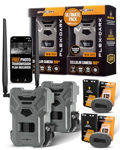 SPYPOINT Flex-Dark Twin Ultimate Pack with 2 SD Card + 2 LIT-22 - Cellular Trail Camera, 40MP Photos, 1080p Video + Sound, No-Glow Game Camera, Hunting Night Vision, Motion Activated,100ft Detection - color: Ultimate Pack- SD + LIT22, size: Pack of 2