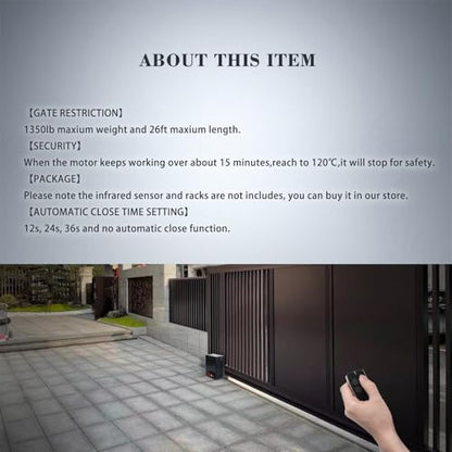 Sliding Gate Opener Kit with AC 110V/60HZ Motor, Remote Transmitter, Gear Driven Automatic Gate Operator (for 1350lb & 26ft Gate, DK1350-M) - size: DK1350-M