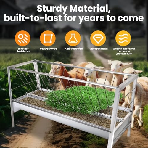 99 Gallon Pasture Hay Feeder, 2 in 1 Stainless Steel Goat Hay Feeder with Deeper Feeding Pan for Goat Sheep Horse, Detachable Livestock Feeder Ease of Assembly in Farm Outdoor (slivery galvanizing) - color: slivery galvanizing