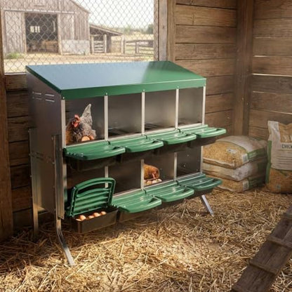 GarveeHome 2-Tier Chicken Nesting Box, 8 Compartment Metal Chicken Laying Boxes with Waterproof Roof ＆ Removable Trays for Hens, Poultry，Easy Egg Collection - color: Green, size: 47.2"L x 17.7"W x 35.4"H