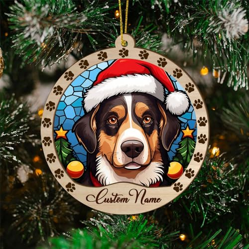 Personalized Appenzeller Sennenhund Ornament, Appenzeller Sennenhund Christmas Ornament, Custom Name Appenzeller Sennenhund Dog Suncatcher for Christmas Tree - color: Appenzeller Sennenhund