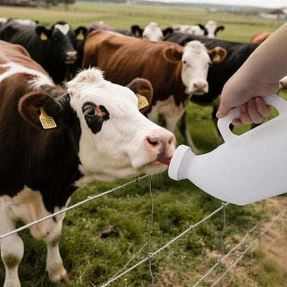 2.64 Quart High-Capacity Horizontal Milk Bottle Calf Feeder Bottles with Handle and Silicone Nipple，Farm Cow Milk Feeder, Livestock Supplies (White/red)