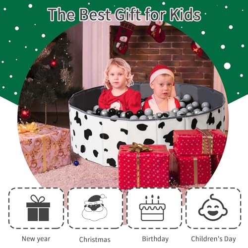 GOGOSO Foldable Ball Pit for Toddlers Large Foldable Puppy Dogs Cats Baby Infant Kids Portable Corner Ball-Pit Big Pop Up Collapsible Soft Play Tent Indoor Outdoor (Balls no Include) Black White Cow