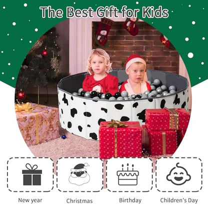GOGOSO Foldable Ball Pit for Toddlers Large Foldable Puppy Dogs Cats Baby Infant Kids Portable Corner Ball-Pit Big Pop Up Collapsible Soft Play Tent Indoor Outdoor (Balls no Include) Black White Cow
